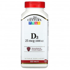 Вітамін 21st Century Вітамін D3 1000 МО, Vitamin D3, 500 таблеток (CEN-27139)