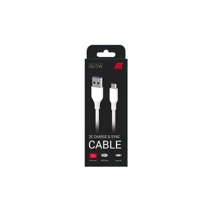 Дата кабель USB 2.0 AM to Micro 5P 1.0m Glow white 2E (2E-CCAM-WH_)