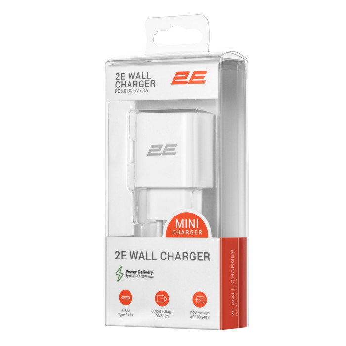 Зарядний пристрій 2E 25W USB-C PD white (2E-WC1USBC25W-W)