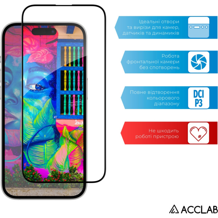 Скло захисне ACCLAB Full Glue ESD Apple iPhone 14 Pro Black (1283126542046)