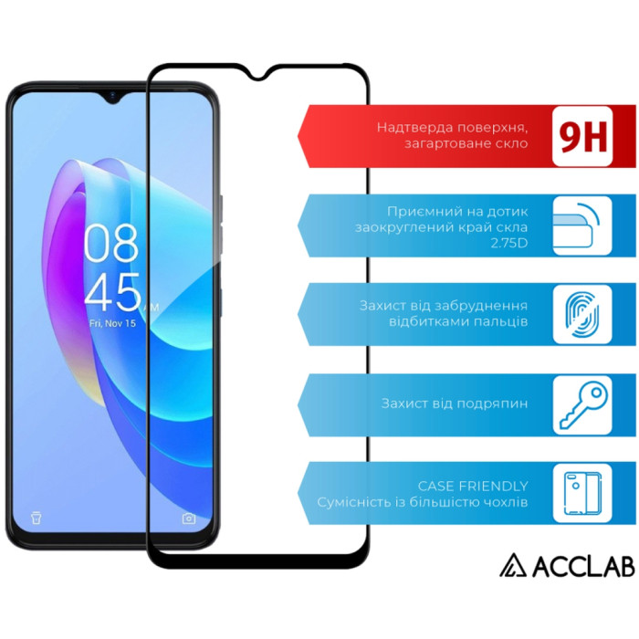 Скло захисне ACCLAB Full Glue Tecno Spark 9 Pro Black (1283126547300)