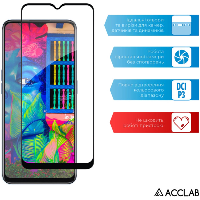 Скло захисне ACCLAB Full Glue Realme V20 Black (1283126559419)