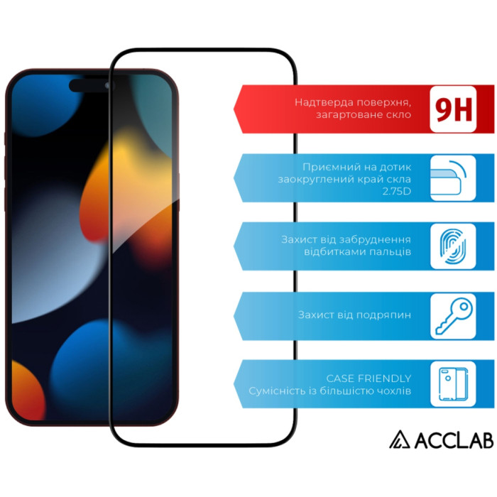 Скло захисне ACCLAB Full Glue ESD Apple iPhone 15 Pro Max Black 6,7