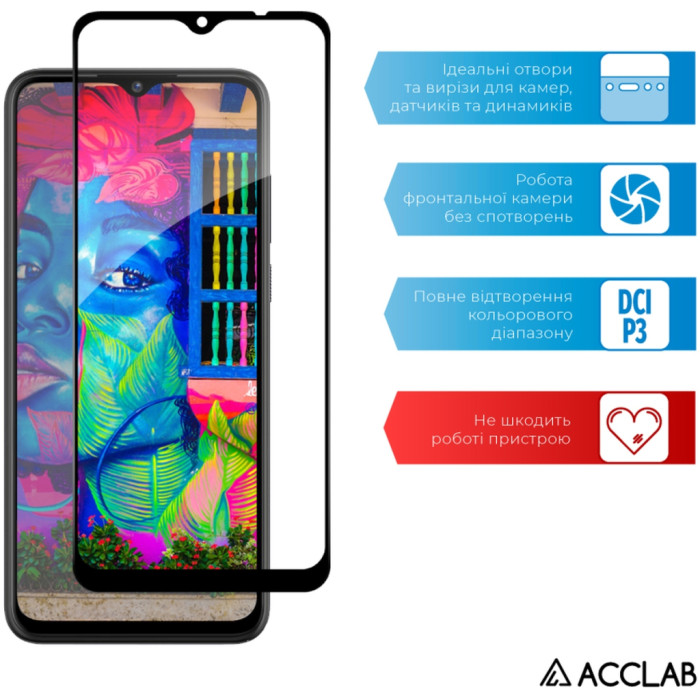 Скло захисне ACCLAB Full Glue ZTE Blade A53 Black (1283126583278)