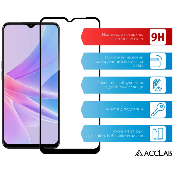 Скло захисне ACCLAB Full Glue Oppo A58 4G Black (1283126583452)