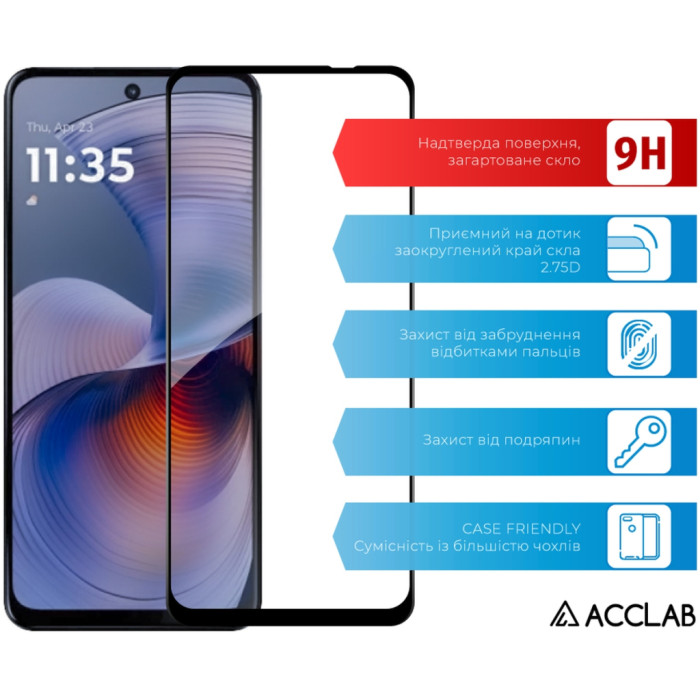 Скло захисне ACCLAB Full Glue Motorola G55 Black (1283126613210)