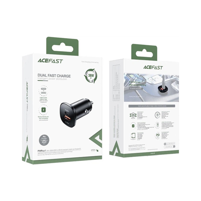 Зарядний пристрій Acefast 1xUSB-C PD20W + 1xUSB QC3.0 18W car adapter metal (6974316280330)