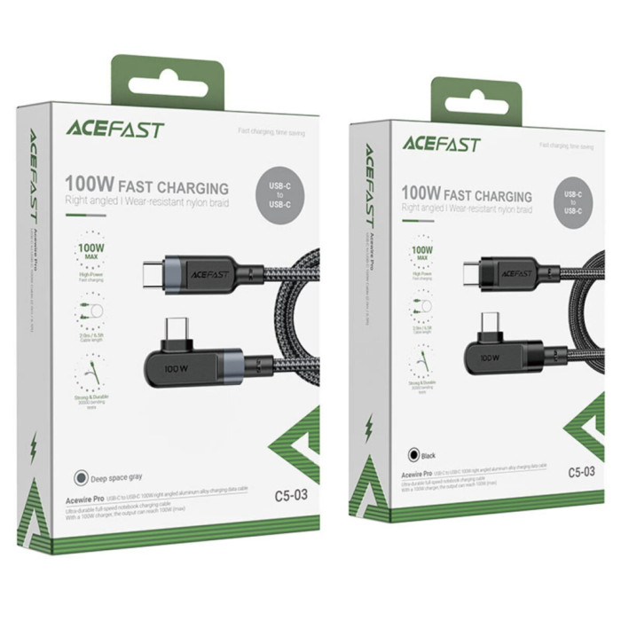 Дата кабель USB-C to USB-C 2.0m 5A 100W nylon C5-03 black Acefast (6974316281016)