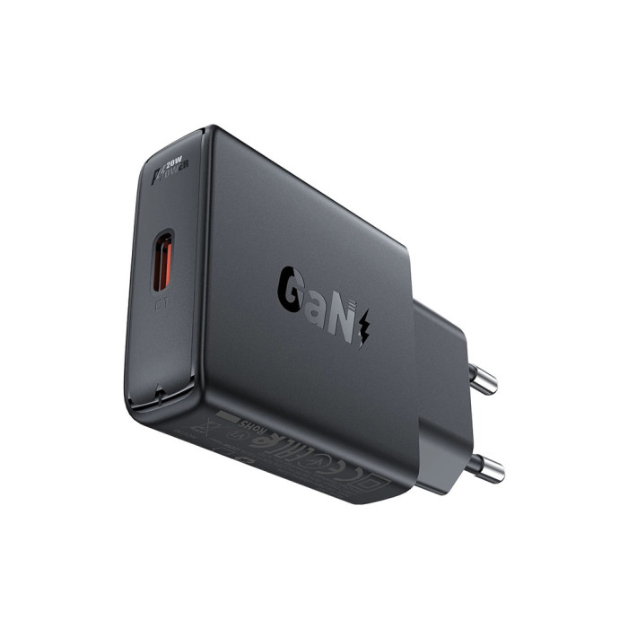 Зарядний пристрій Acefast A65 USB-C PD20W GaN ultra-thin Black (6974316282686)
