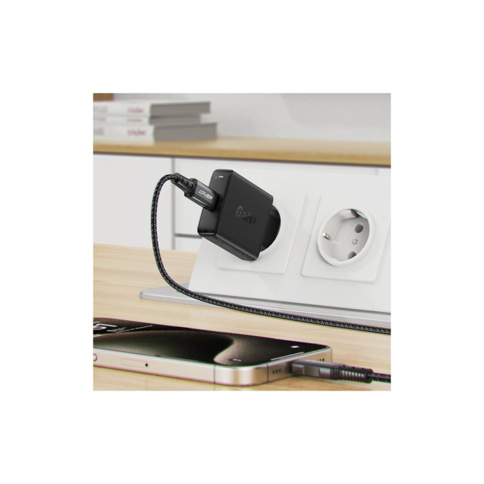 Зарядний пристрій Acefast A65 USB-C PD20W GaN ultra-thin Black (6974316282686)