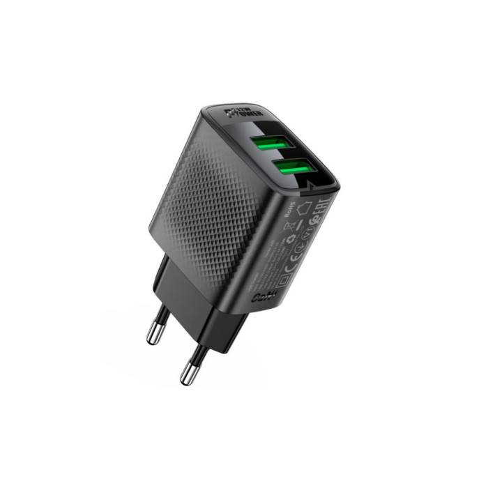 Зарядний пристрій Acefast 2xUSB 12W A86 black (6974316283270)
