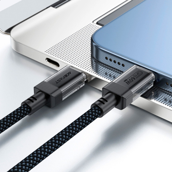 Дата кабель USB-C to USB-C 1.2m 60W stainless steel C12-03 Black Acefast (6974316283317)