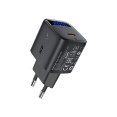 Зарядний пристрій Acefast USB-C 20W GaN with digital display black (6974316284413)