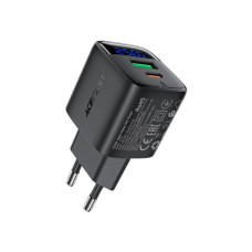 Зарядний пристрій Acefast 1xUSB-C + 1xUSB 25W GaN with digital display black (6974316284437)