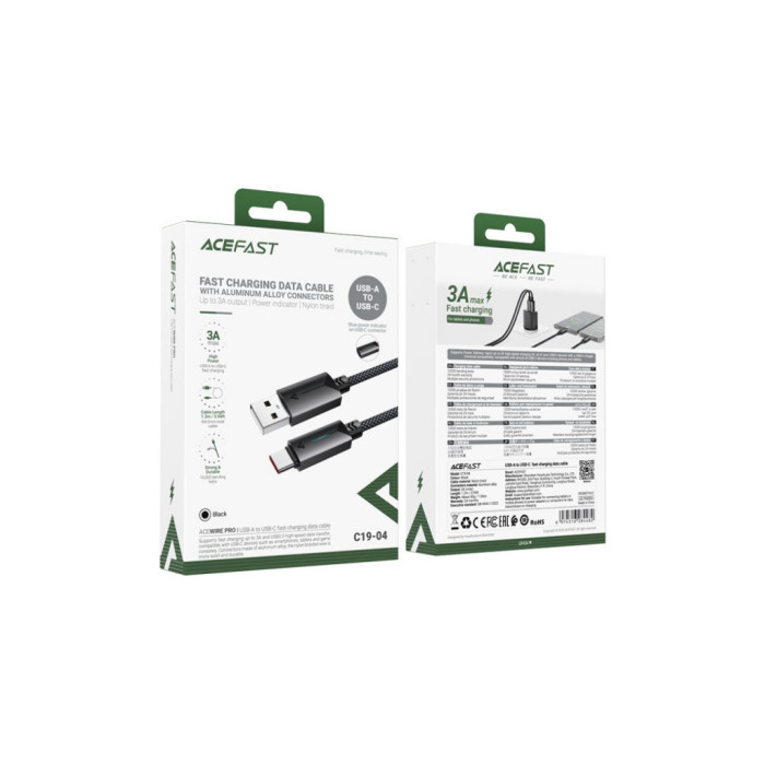 Дата кабель USB 2.0 AM to USB-C 1.2m 60W black Acefast (6974316284482)