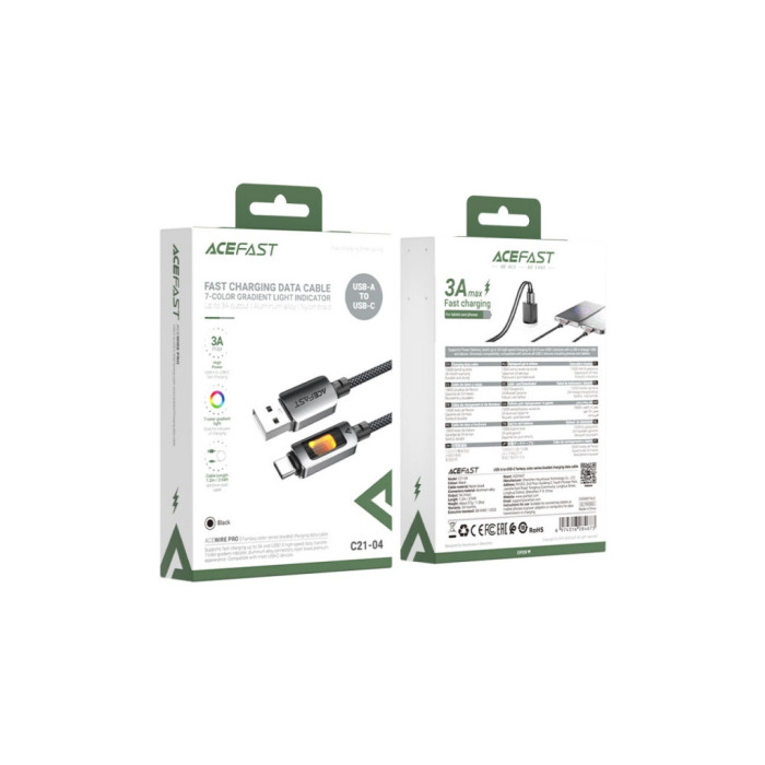 Дата кабель USB 2.0 AM to USB-C 1.2m 60W black Acefast (6974316284673)