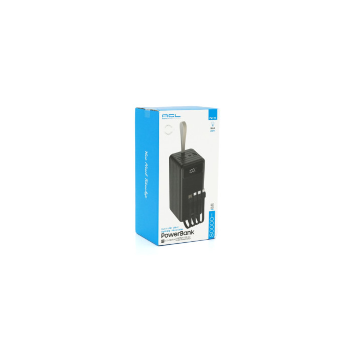 Батарея універсальна ACL 80000mAh, 4xUSB, 4 кабеля(USB/Micro/Type-C/Lighting), 1,4кг, Black (PW-94)