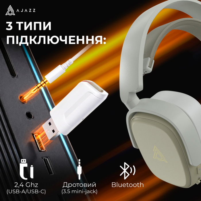 Навушники Ajazz AHM09 MAX 3-Mode Gray/White (AHM09-MAX-GW)