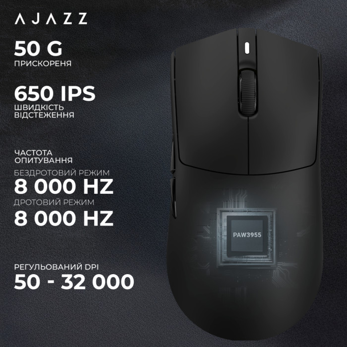 Мишка Ajazz AJ139 Near Link V3 Pro+ Wireless/Bluetooth/USB Black (AJ139-NL-V3-PRO-B)