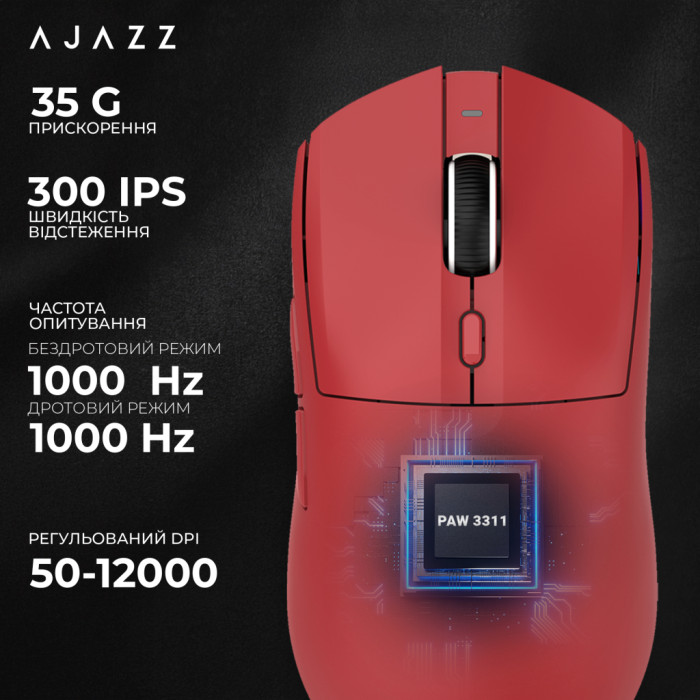 Мишка Ajazz AJ139 V2 MC Wireless/Bluetooth/USB Red (AJ139-V2-MC-R)