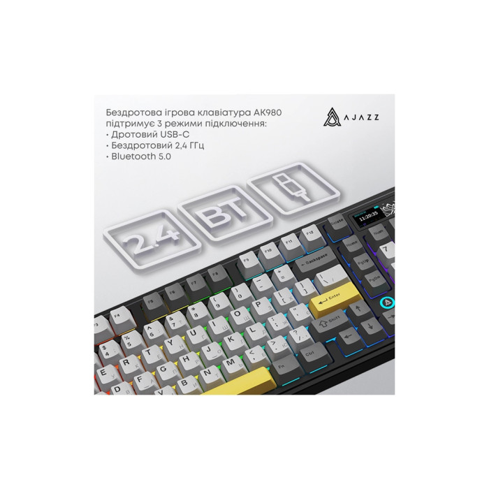 Клавіатура Ajazz AK980 Clear Sky Switch RGB Wireless/Bluetooth/USB Black (AK980-CS-BGY)