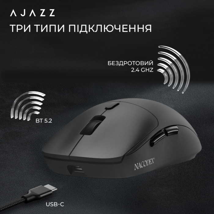 Мишка Ajazz NJ07-MC Combo Wireless/Bluetooth/USB Black (NJ07-MC-B)
