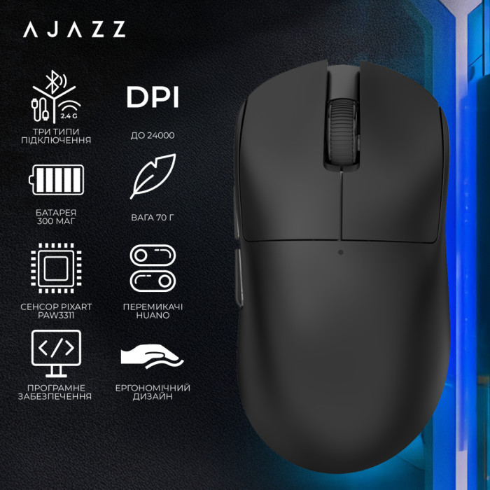 Мишка Ajazz x Nacodex NJ08-MC Wireless/Bluetooth/USB Black (NJ08-MC-B)