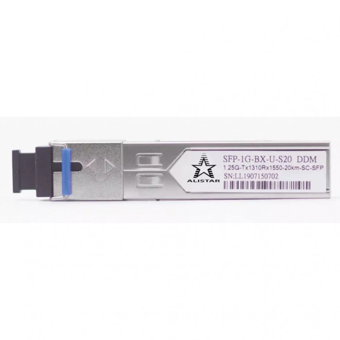 Модуль SFP Alistar Модуль SFP 1000BASE-BX 1SM WDM SC 20KM TX1310/RX1550nm DDM (SFP-1G-BX-U-S20)