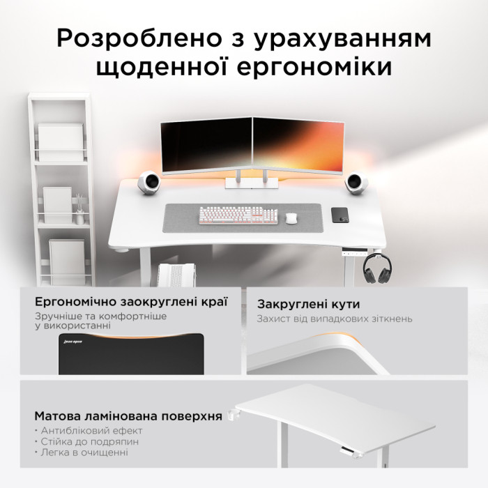 Комп'ютерний стіл Anda Seat Xtreme E White (AD-D-DD1-1400-06-W)