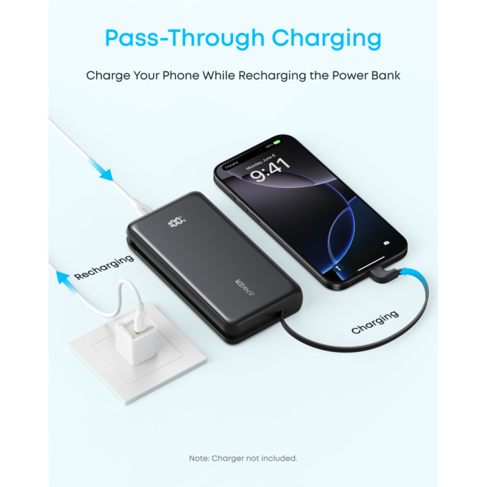 Батарея універсальна Anker 20000mAh 22.5W Built-In USB-C Cable White (A110EH21)