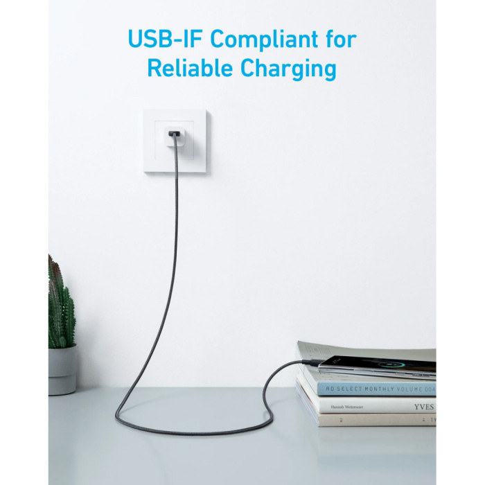 Дата кабель USB 2.0 AM to USB-C 1.8m nylon 322 black Anker (A81H6G11)