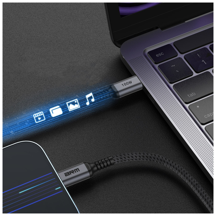 Дата кабель USB-C to USB-C 1.0m PD 100W black-grey Armorstandart (ARM69370)