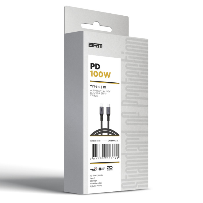 Дата кабель USB-C to USB-C 2.0m PD 100W black-grey Armorstandart (ARM69371)