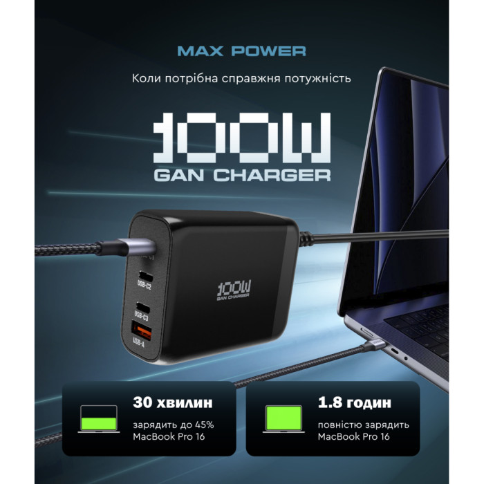 Зарядний пристрій Armorstandart ARP-131 Resolute Power USB-C 100W GaN Black (ARM70024)