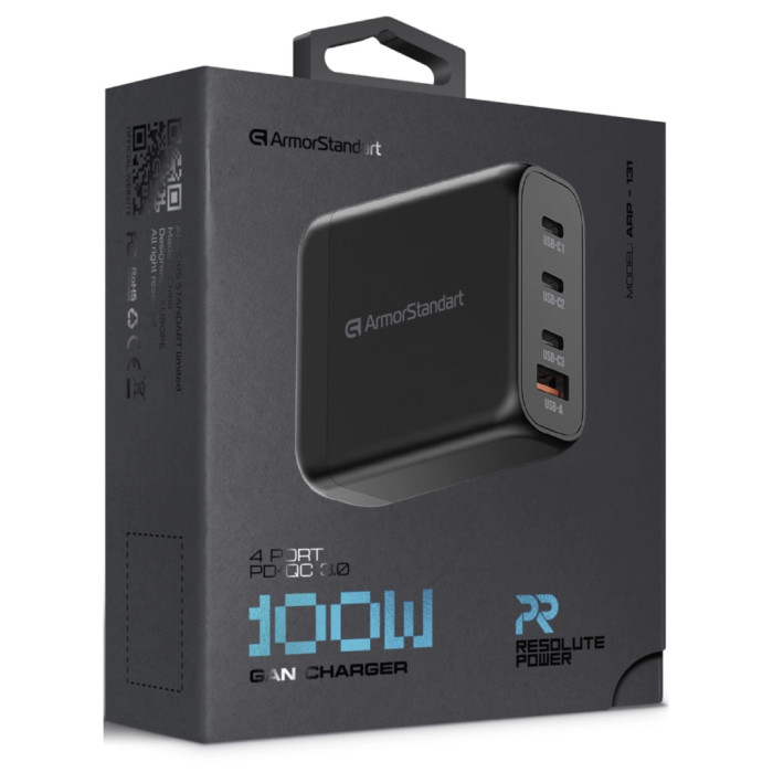 Зарядний пристрій Armorstandart ARP-131 Resolute Power USB-C 100W GaN Black (ARM70024)