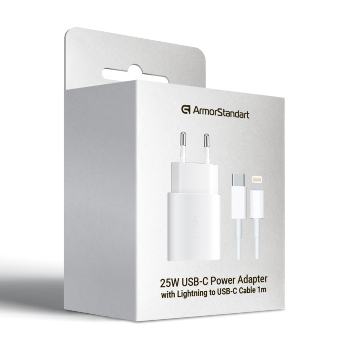 Зарядний пристрій Armorstandart AR-TA800W USB-C 25W White + cable USB-C to Lightning (ARM77719)
