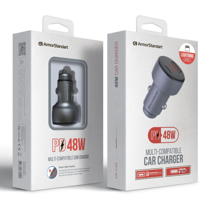 Зарядний пристрій Armorstandart AR-C43 Type-C PD30W + USB QC 3.0 Grey + cable Lightning (ARM82462)