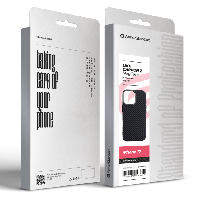 Чохол до мобільного телефона Armorstandart LikeCarbon2 MagCase Apple iPhone 17 Carbon Black (ARM86257)