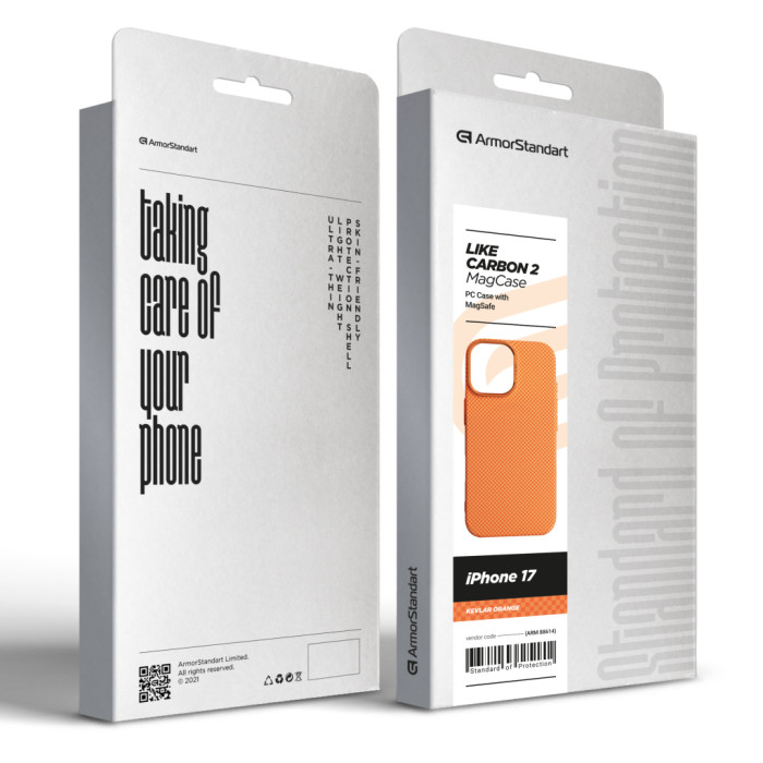 Чохол до мобільного телефона Armorstandart LikeCarbon2 MagCase Apple iPhone 17 Kevlar Orange (ARM88614)