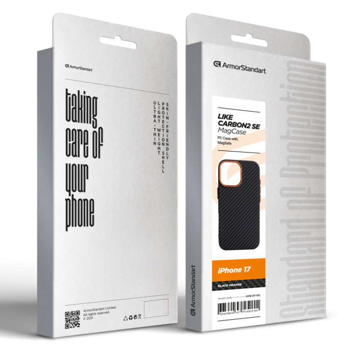Чохол до мобільного телефона Armorstandart LikeCarbon2 SE MagCase Apple iPhone 17 Black Orange (ARM89160)