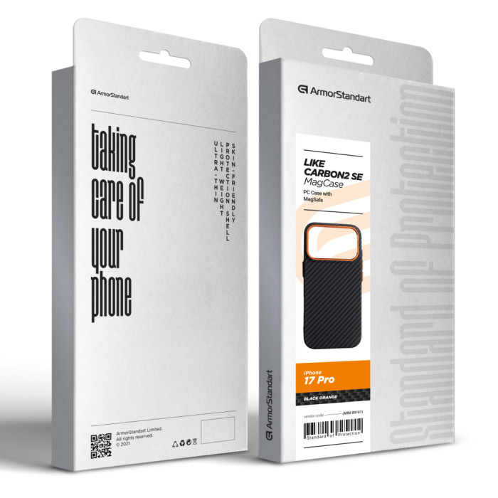 Чохол до мобільного телефона Armorstandart LikeCarbon2 SE MagCase Apple iPhone 17 Pro Black Orange (ARM89161)