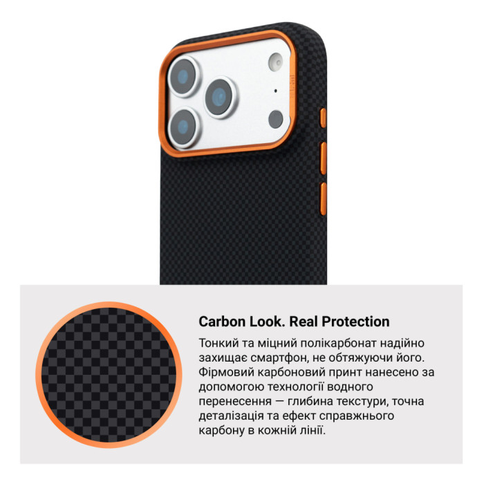 Чохол до мобільного телефона Armorstandart LikeCarbon2 SE MagCase Apple iPhone 17 Pro Kevlar Black Orange (ARM89164)