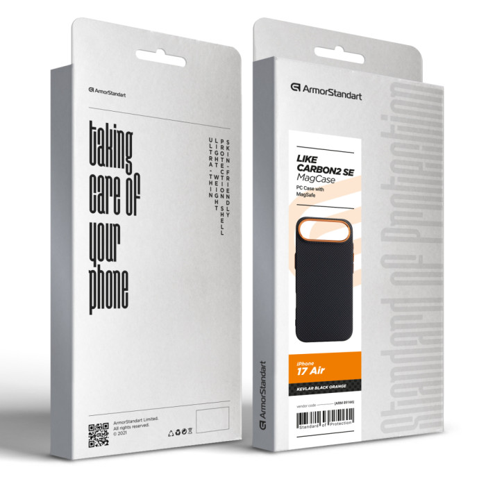 Чохол до мобільного телефона Armorstandart LikeCarbon2 SE MagCase Apple iPhone 17 Air Kevlar Black Orange (ARM89166)
