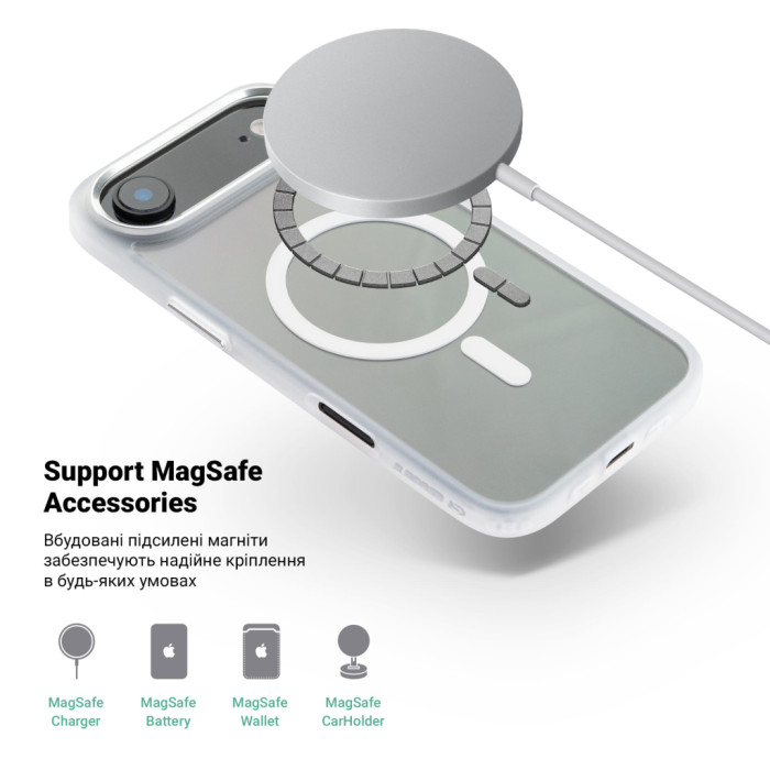 Чохол до мобільного телефона Armorstandart Unit MagCase Apple iPhone 17 Air Clear Silver + Pink Button Set (ARM90584)
