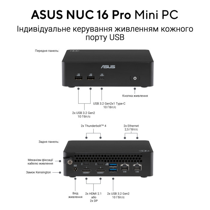 Комп'ютер ASUS NUC 16 Pro RNUC16GDKU560002 / Ultra5 325 (45W), EUCord, Kit(L6) (90AR00W2-M00080)