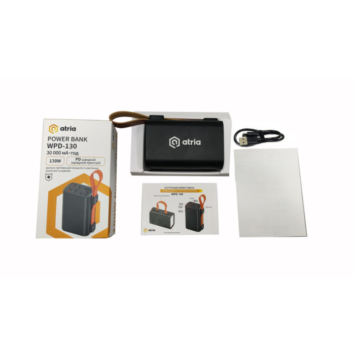 Батарея універсальна Atria 30000mAh, 130W, USB-C laptop/phone (WPD-130)