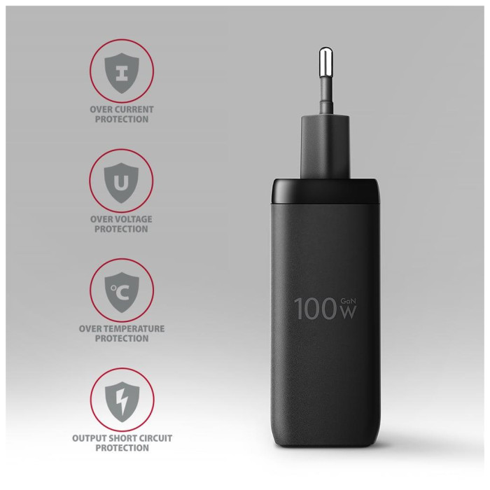 Зарядний пристрій AXAGON 1xUSB + 2xUSB-C 100W QC4+ PD3.0 PPS black (ACU-DPQ100)