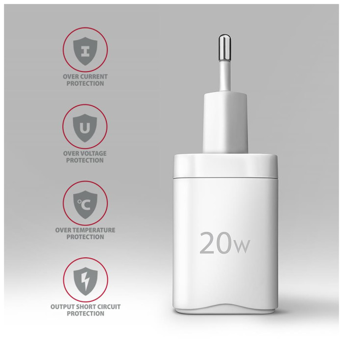 Зарядний пристрій AXAGON 1xUSB QC3.0 + 1xUSB-C PD20W white (ACU-PQ20W)