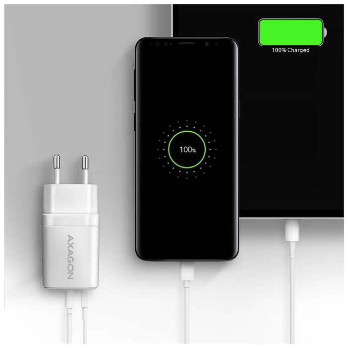 Зарядний пристрій AXAGON 1xUSB QC3.0 + 1xUSB-C PD20W white (ACU-PQ20W)