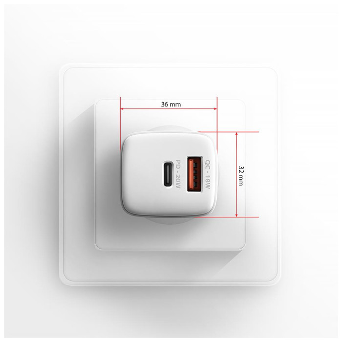 Зарядний пристрій AXAGON 1xUSB QC3.0 + 1xUSB-C PD20W white (ACU-PQ20W)